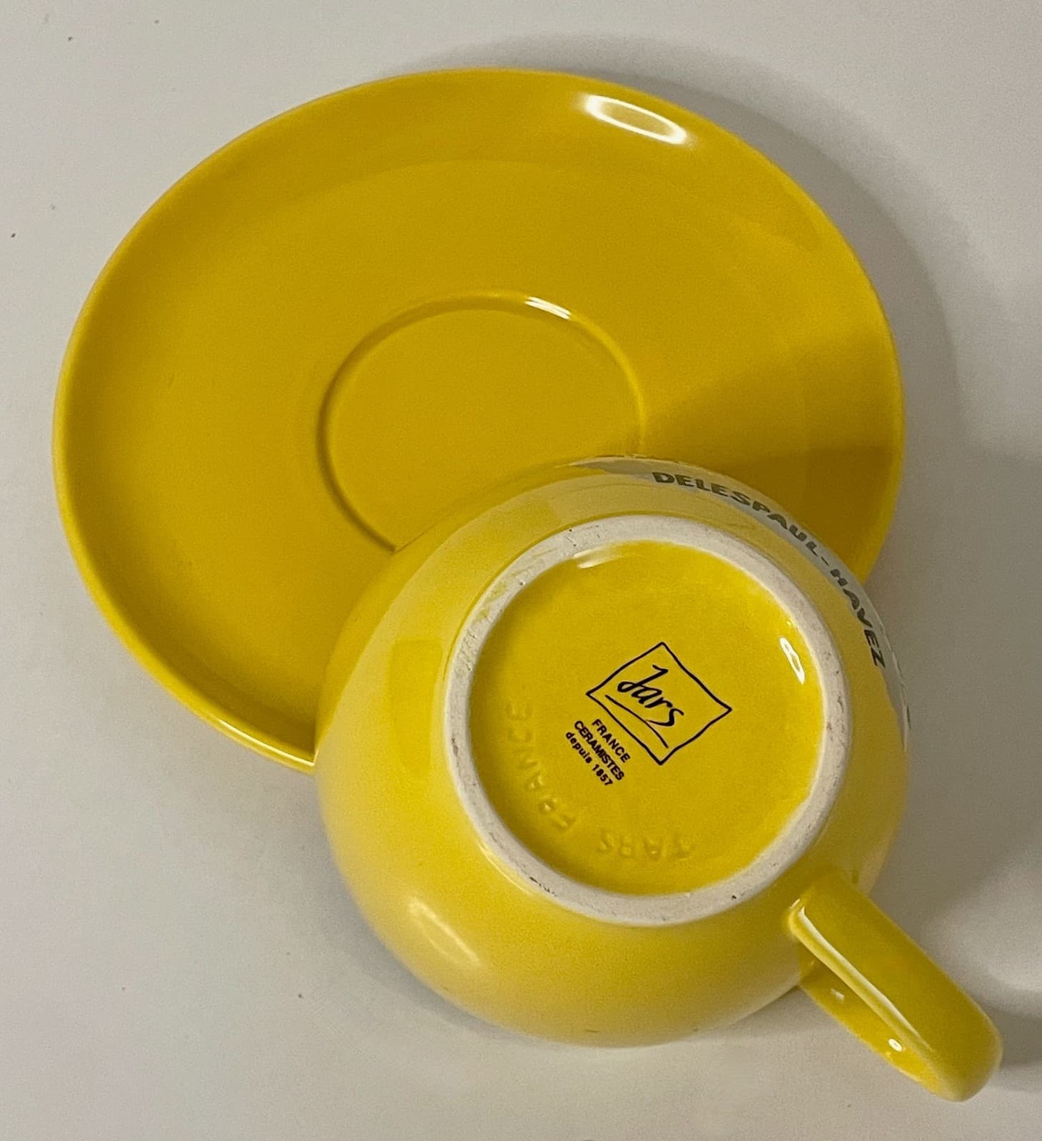 French Delespaul-Havez Jars CHOCOLAT Jumbo Cup and Saucer Set Yellow 5