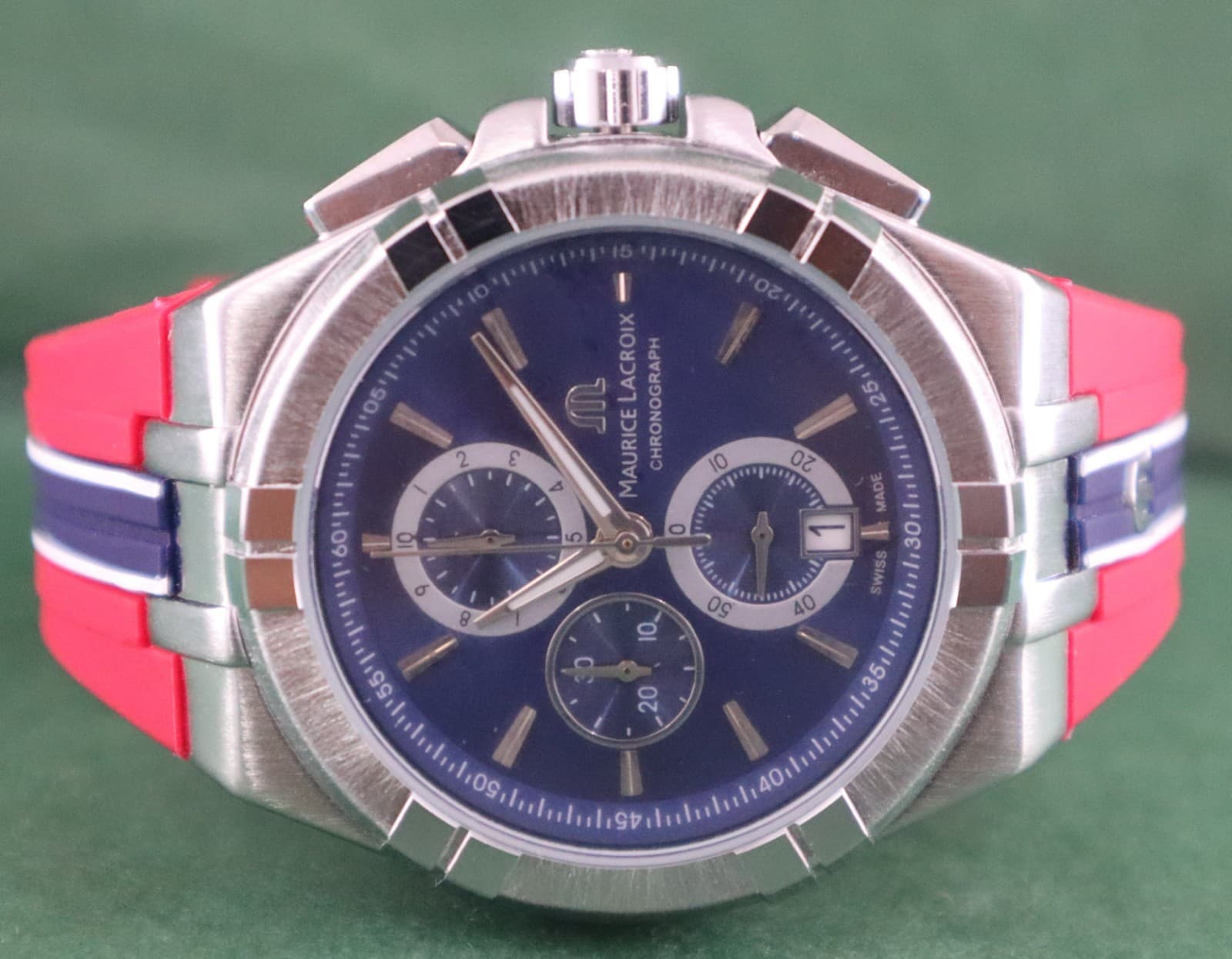 Luxury Maurice Lacroix Men Chronograph Blue Dial Date Wristwatch "Stay Punctual" 4