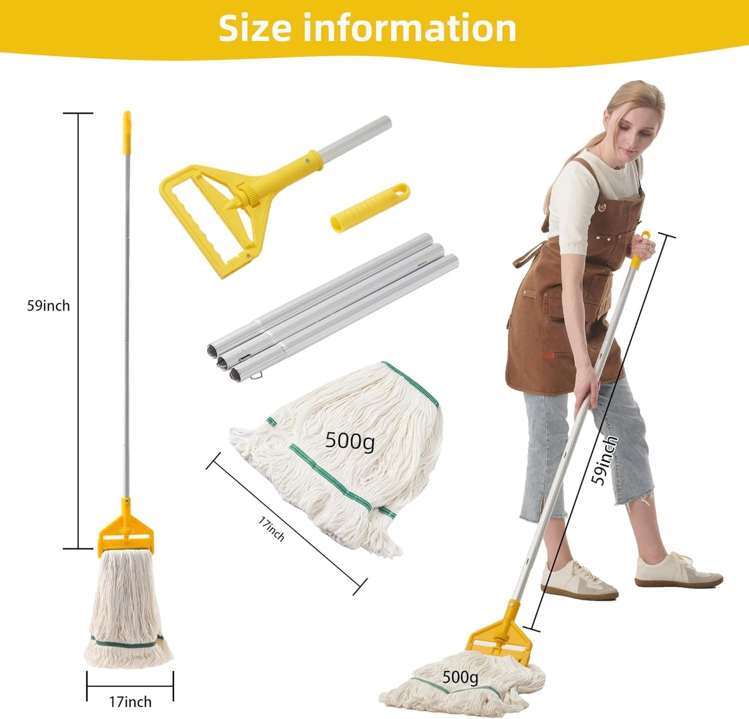 Commercial Mop Heavy Duty Industrial with Long Handle,59" Yellow  2