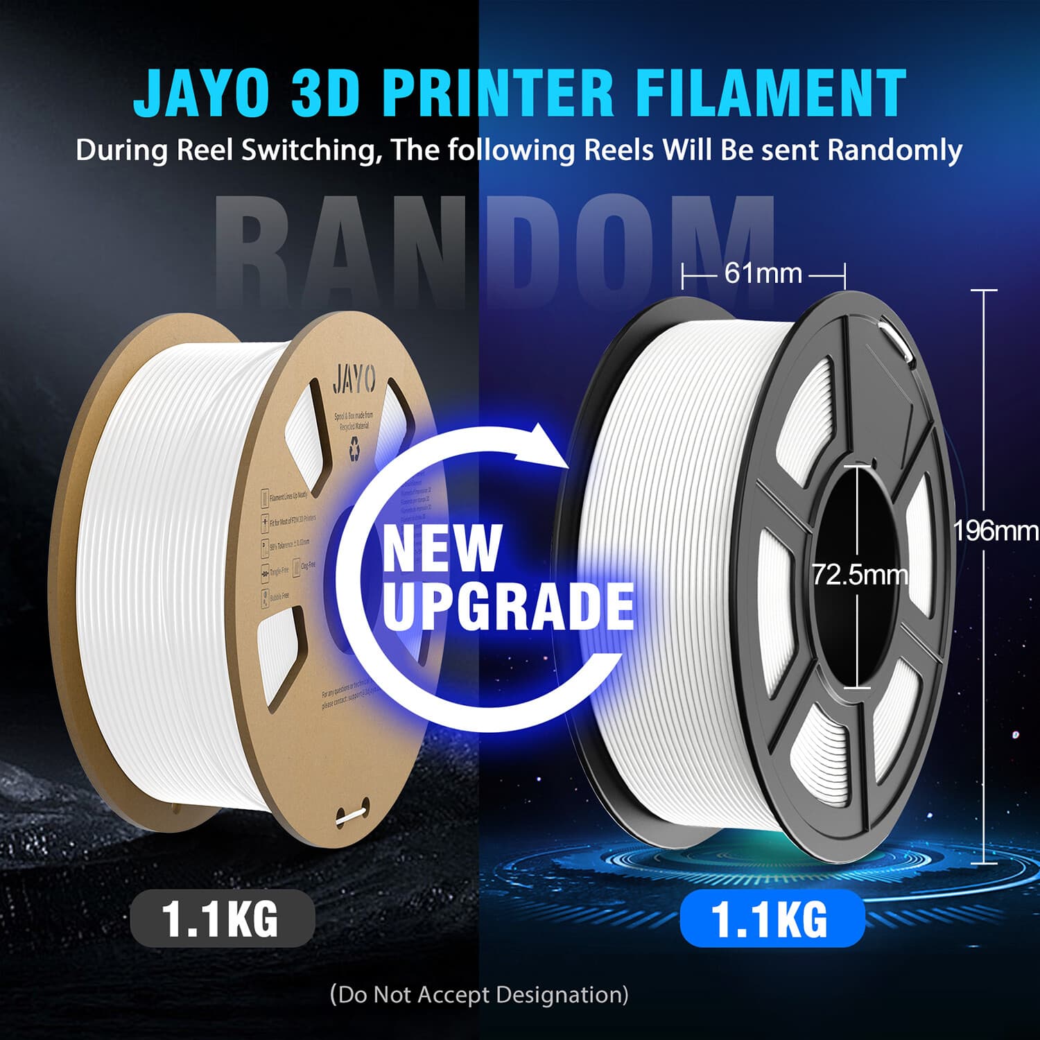 JAYO 1.1KG PLA Clear 1.75mm 3D Printer Filament High Stiffness Low Shrinkage 2