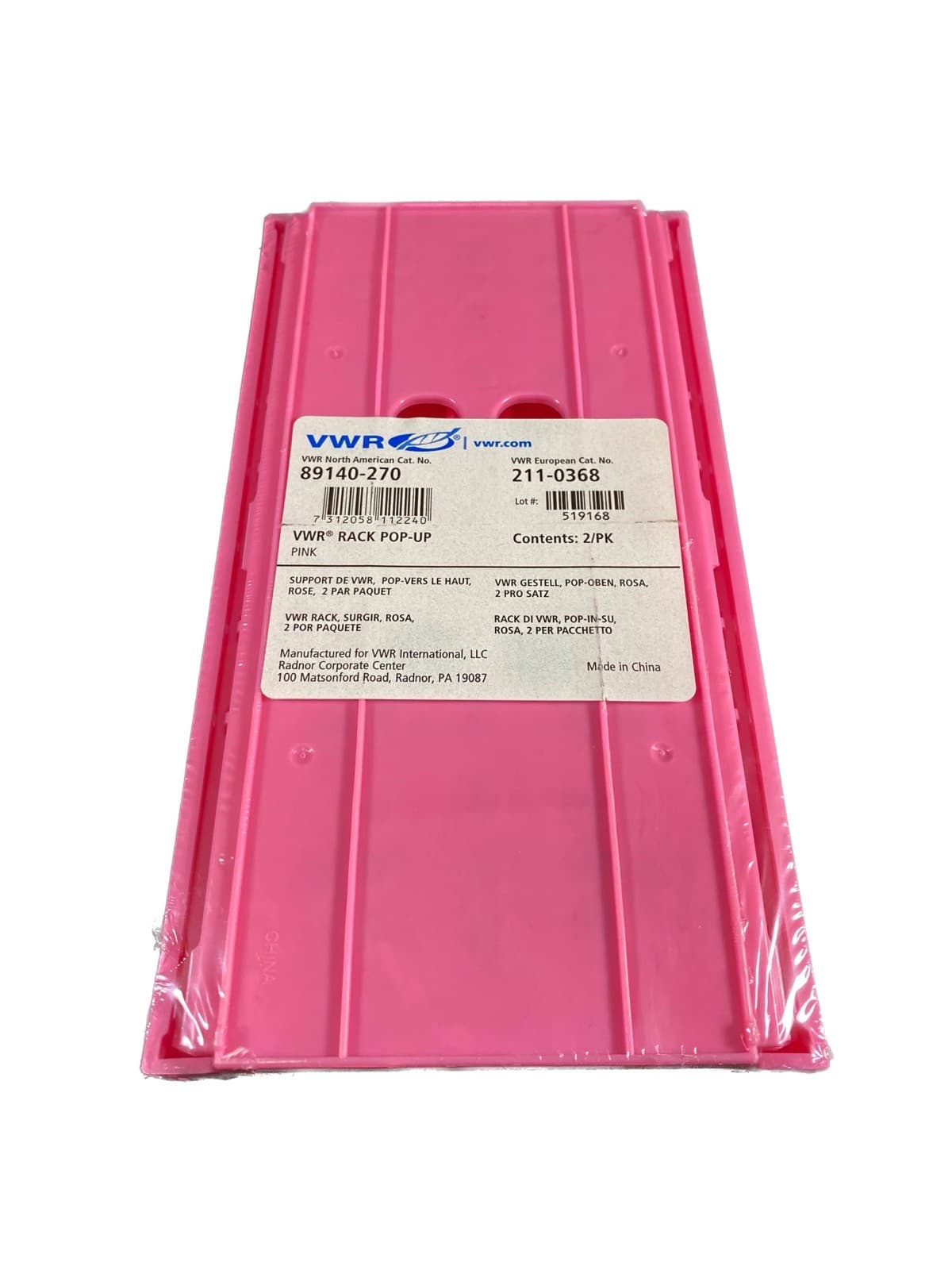 VWR Pop-Up Tube Racks For 15/50mL Tube 255L x 137W x 72Hmm Pink 89140-270 (2/cs)