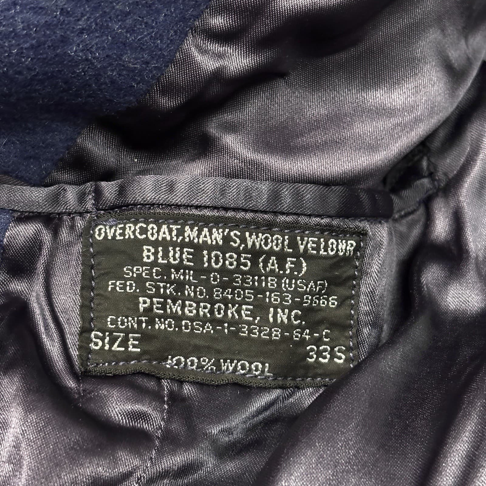 Vtg USAF US Air Force Blue 1085 Heavy Wool Coat Overcoat Velour Men’s 33S 3