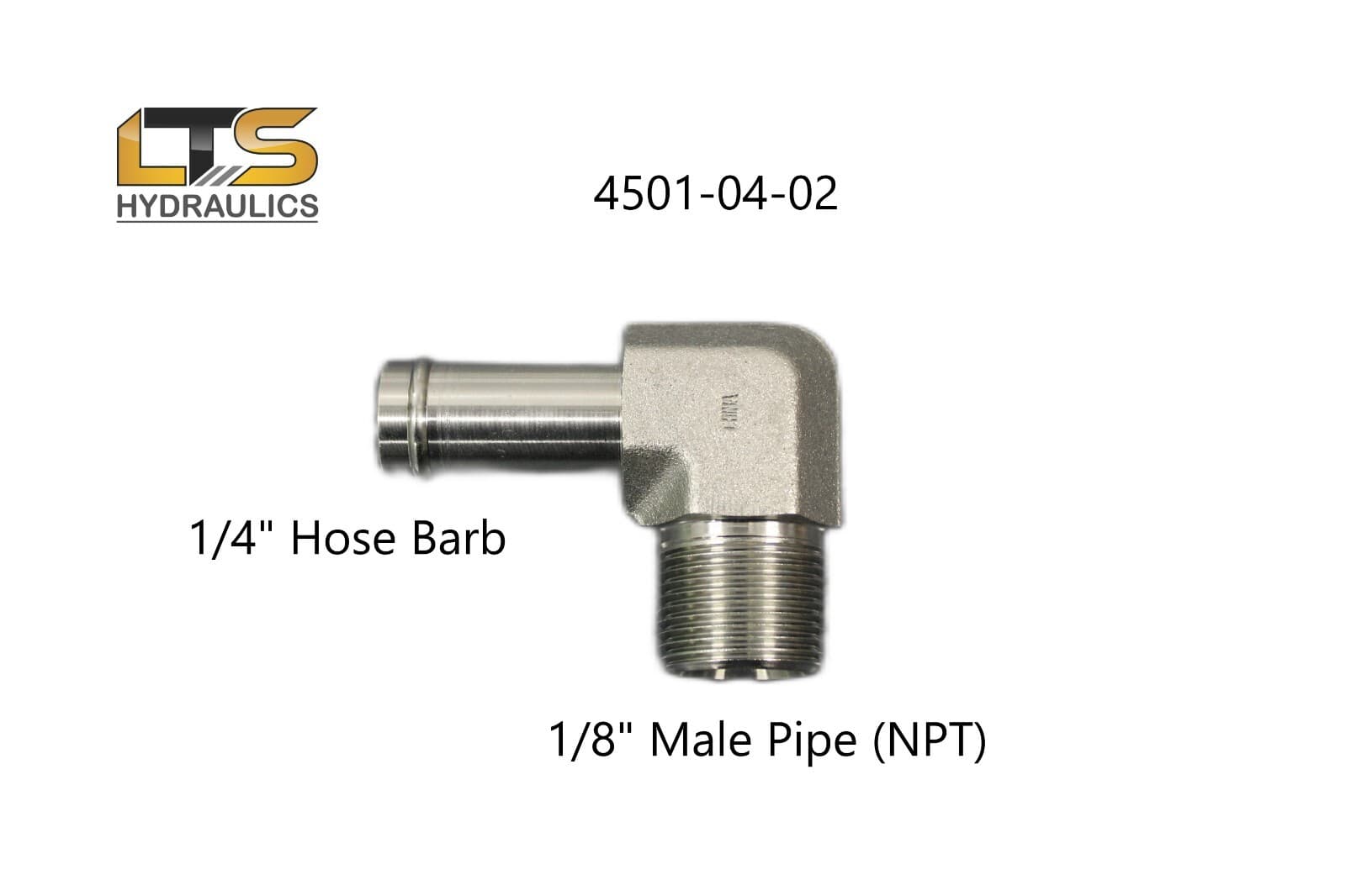1/4" Beaded Hose Barb x 1/8" Male Pipe NPT 90° Steel Adapter 4501-04-02 2
