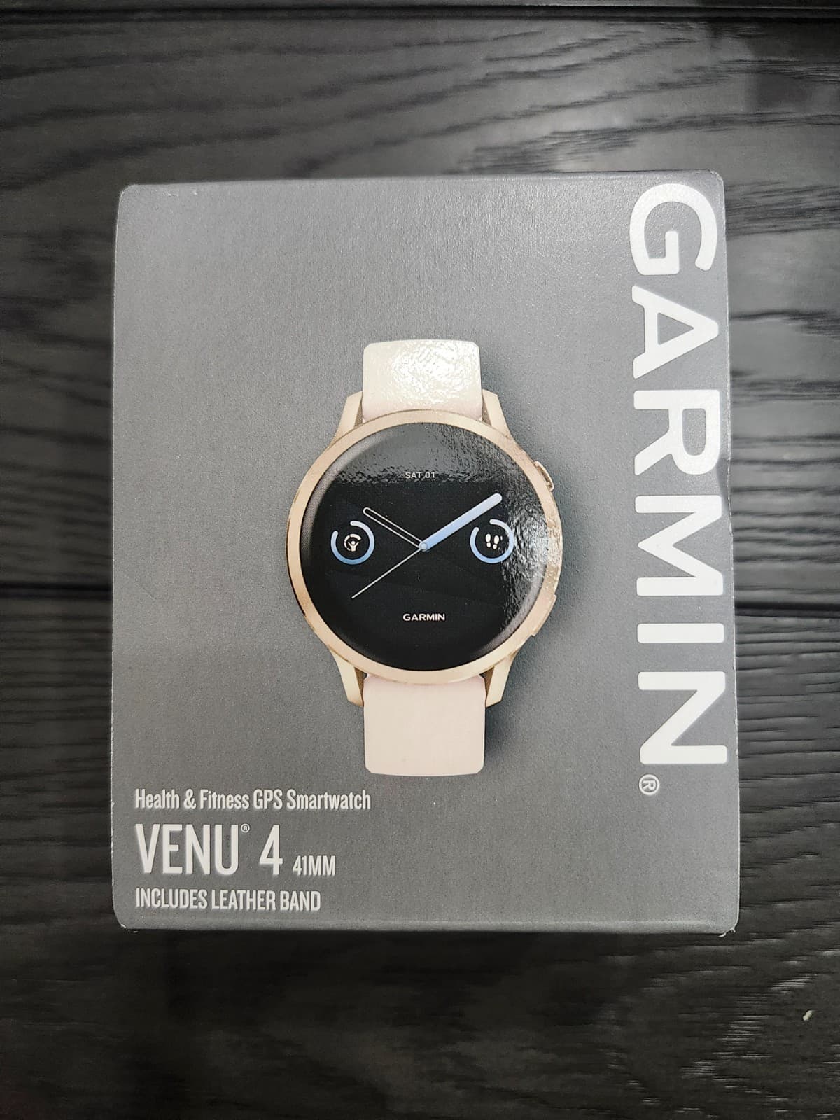 Garmin Venu 4 41mm Lunar Gold Smartwatch with Bone Silicone and Leather Band