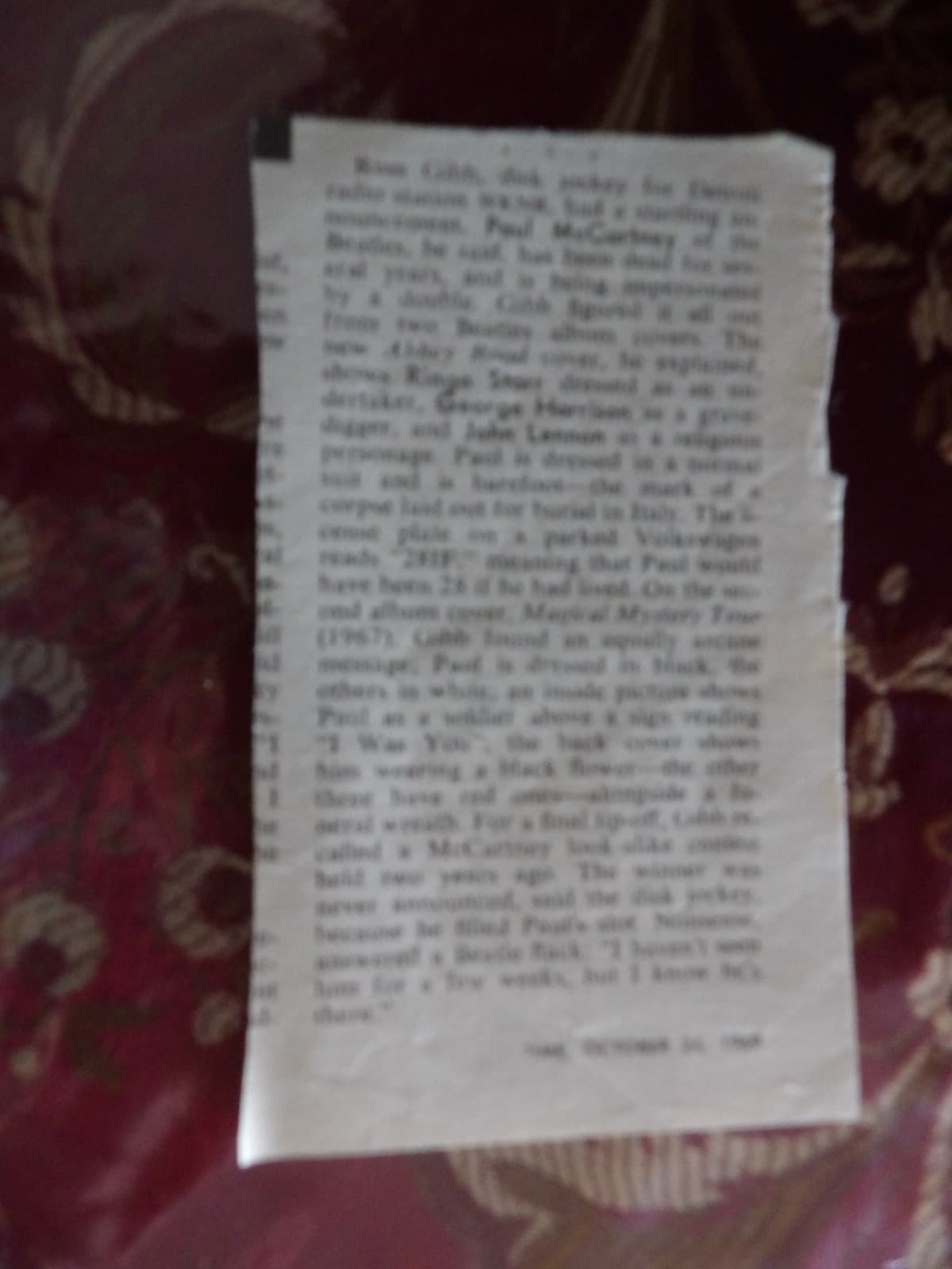 Paul McCartney Dead Clipping: Time, October 24, 1969 3