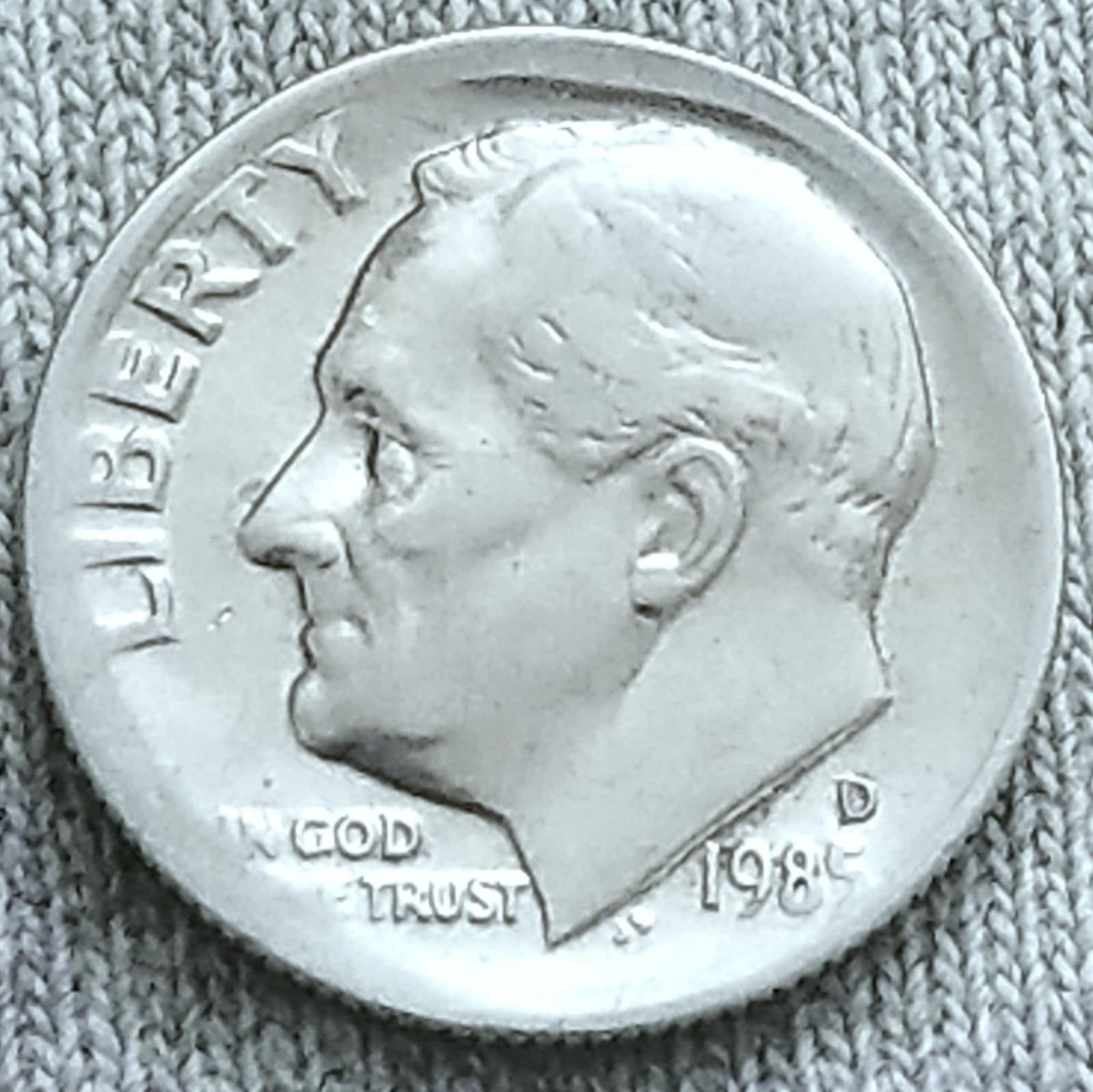 1985 D Roosevelt Dime 10c Strike Errors Broadstrike error Fade Fat Letters GREAT 2