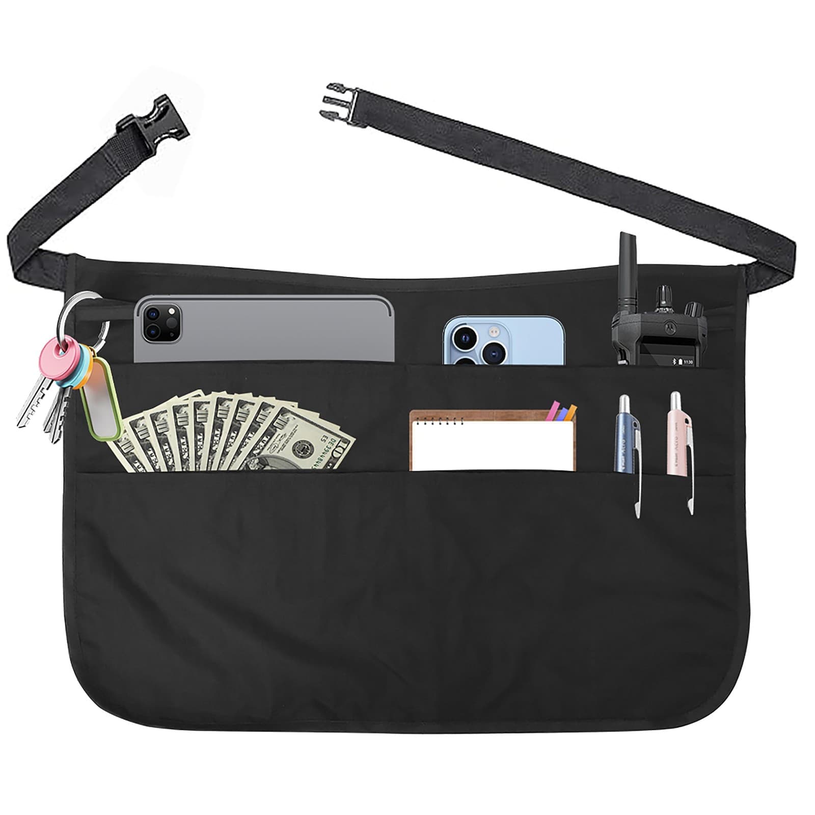 2× Server Apron with 5 Pockets Half Waitress Apron Women Men Waitress Tool Bag 2