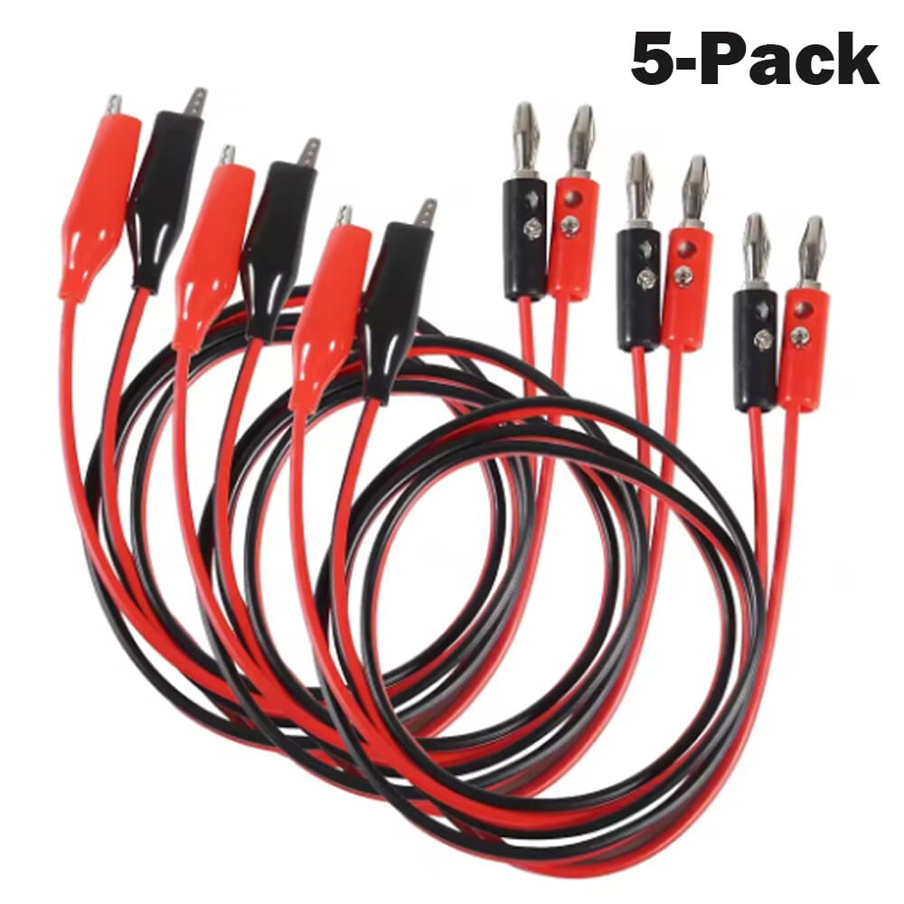 5PCS 3FT Banana Plug Probe Cable to Alligator Test Lead Clip Wire For Multimeter 3