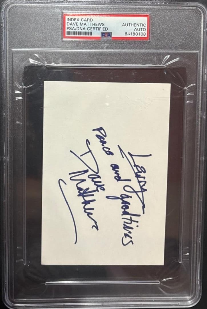 DAVE MATTHEWS SIGNED INDEX CARD ENCAPSULATED FULL NAME VERY RARE BAND PSA 3