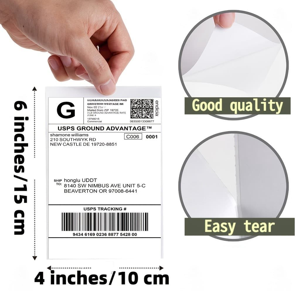 500 Stack 4" x 6" Direct Thermal Shipping Labels Zebra, Rollo and any Printers 2