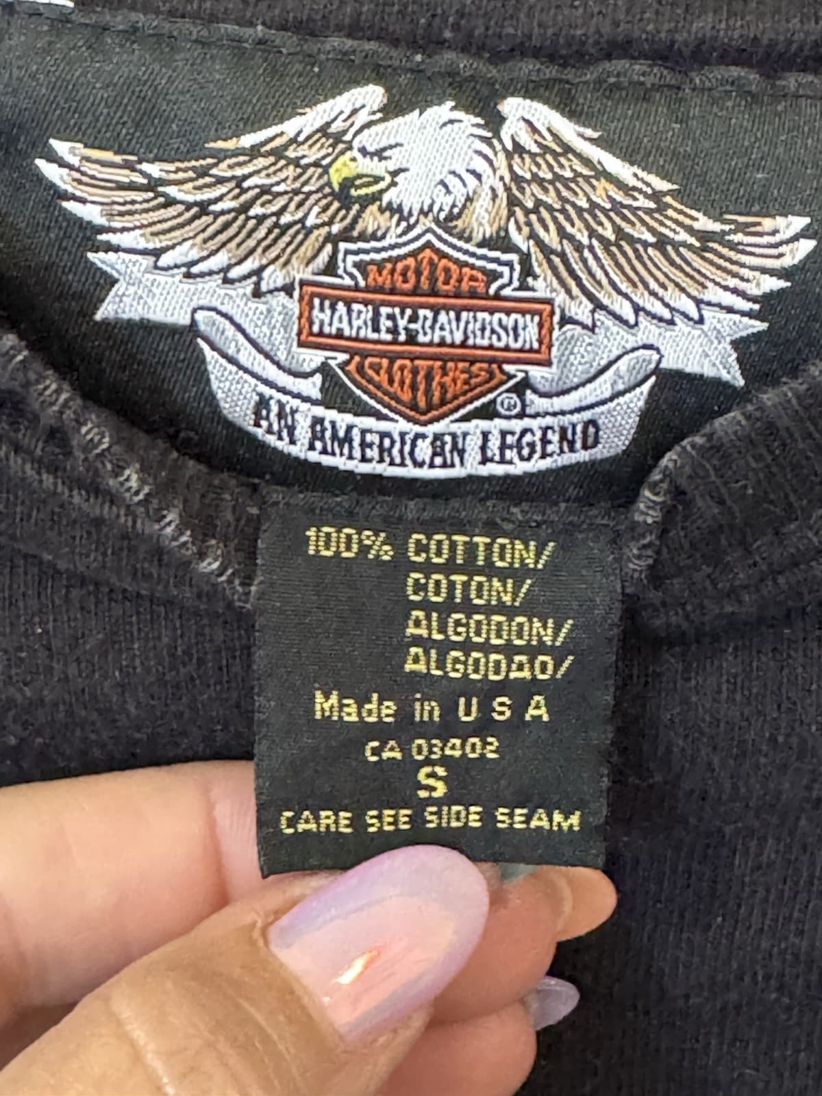 Vintage Harley Davidson Men's Embroidered L/S Tee SZ S Black Heavy Weight USA 3