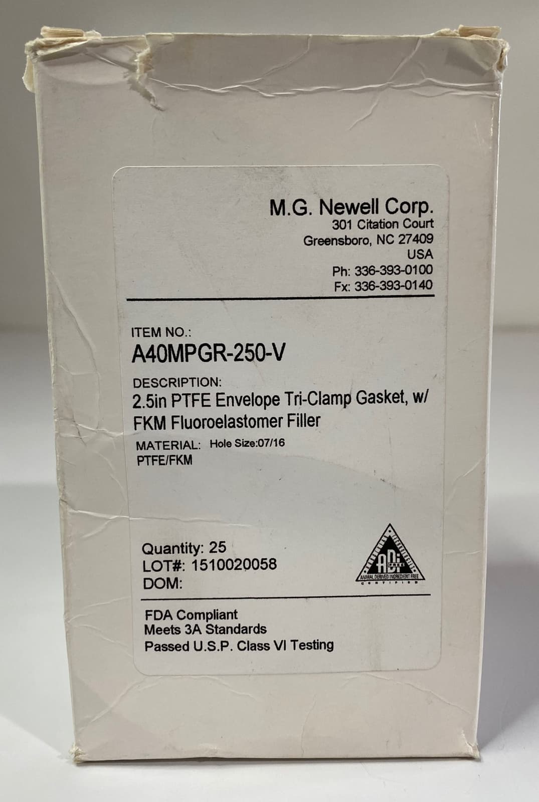 TWENTY-FIVE (25) M.G. NEWELL 2.5" PTFE Envelope Tri-Clamp Gasket A40MPGR-250-V 4
