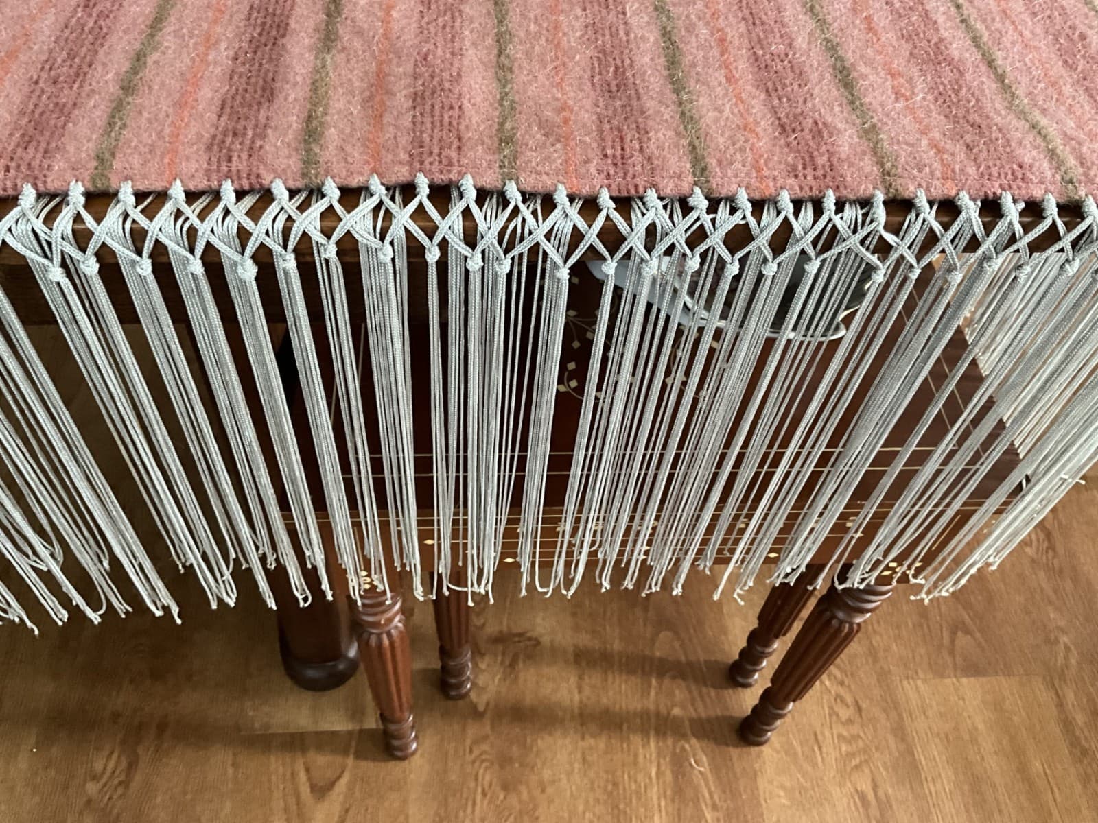 Native American Women's  Wool Rose Striped Knoted Fringe Dance Shawl 6