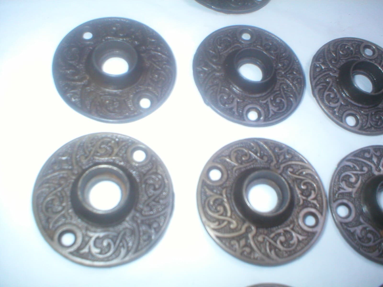 Antique Victorian Decorative Cast Iron Doorknob Ring Plate Pair 3
