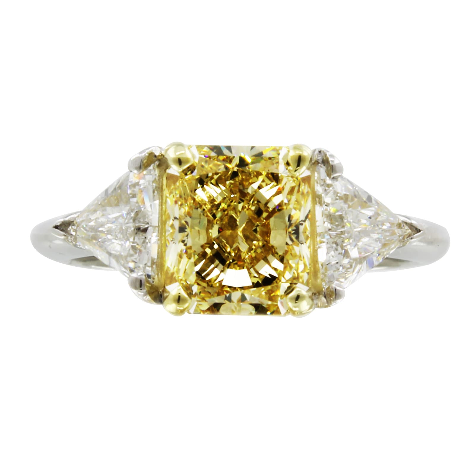 2.80 CTW Cushion & Triangle Three Stone Diamond Ring  18K Gold, GIA Certified 5