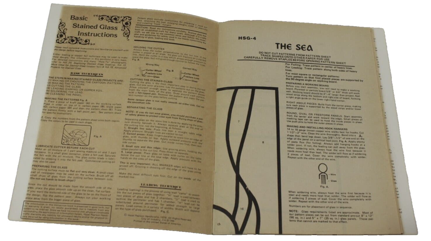 VTG 1978 Stained Glass Portfolio Pattern The Sea - Seagull, Sailboat, Fish HSG-4 2