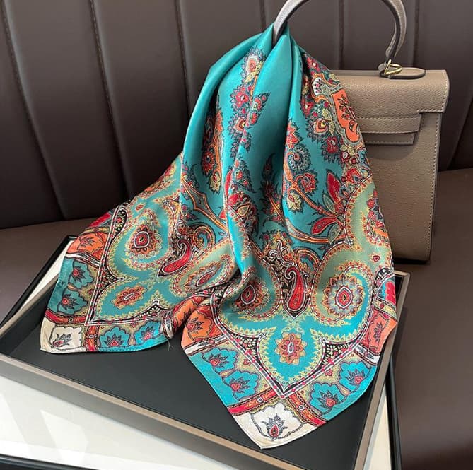 100% Silk Mulberry 26" square Scarf Women neckerchief Wrap floral NEW 2023 5