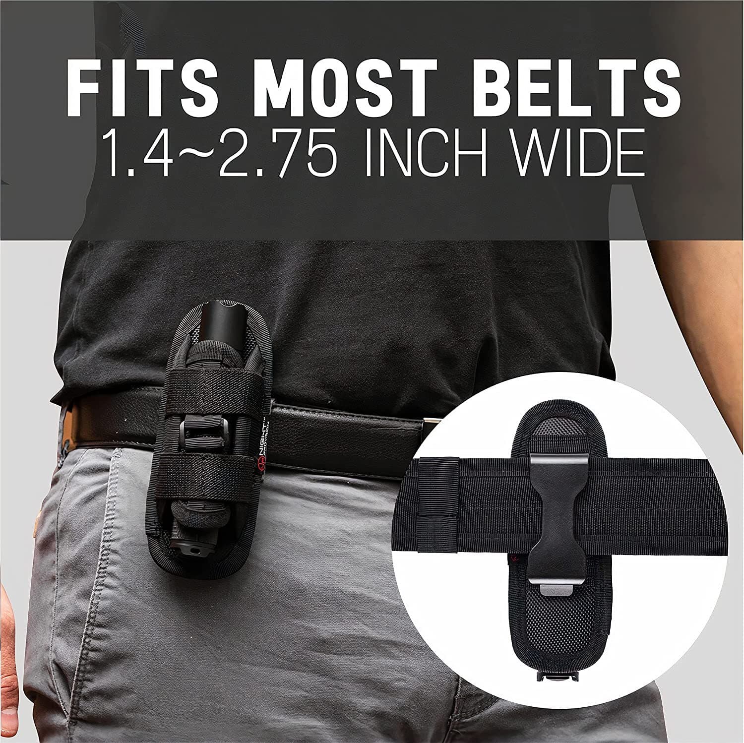 2Pcs Tactical Flashlight Holster Duty Belt Pouch Stretchable Rotatable Clip 360° 6