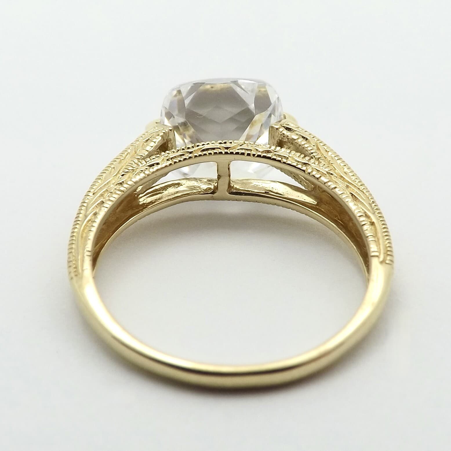 14k Gold Asscher Cut Solitaire Tension Setting Engagement Ring Carved Band 6