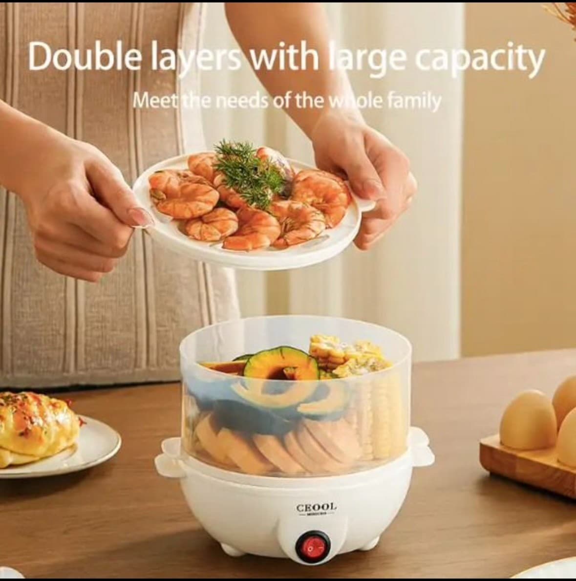 🥚 Double Layer Egg Cooker & Multi-Function Food Steamer 🥦 2