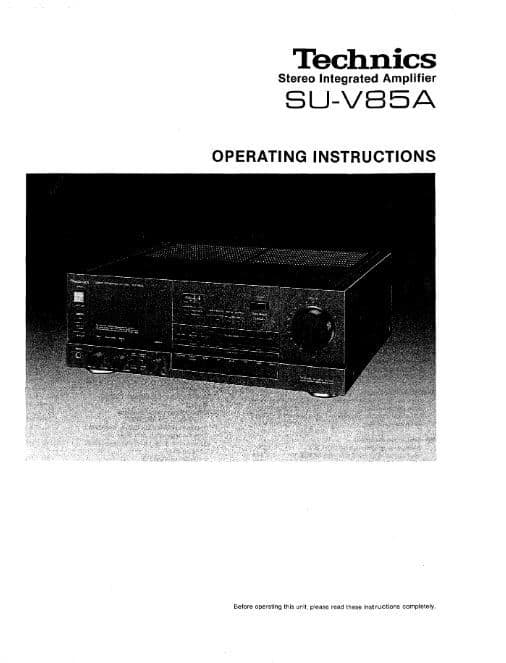 Technics SU-V85A Integrated Amplifier Owners Manual