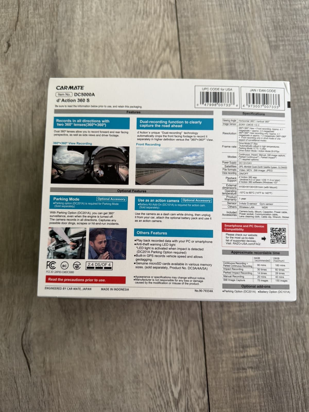 RAZO DC5000A d'Action 360S 360 Degree Dash Cam: 7.3 Mega Pixel Camera Built-in 3