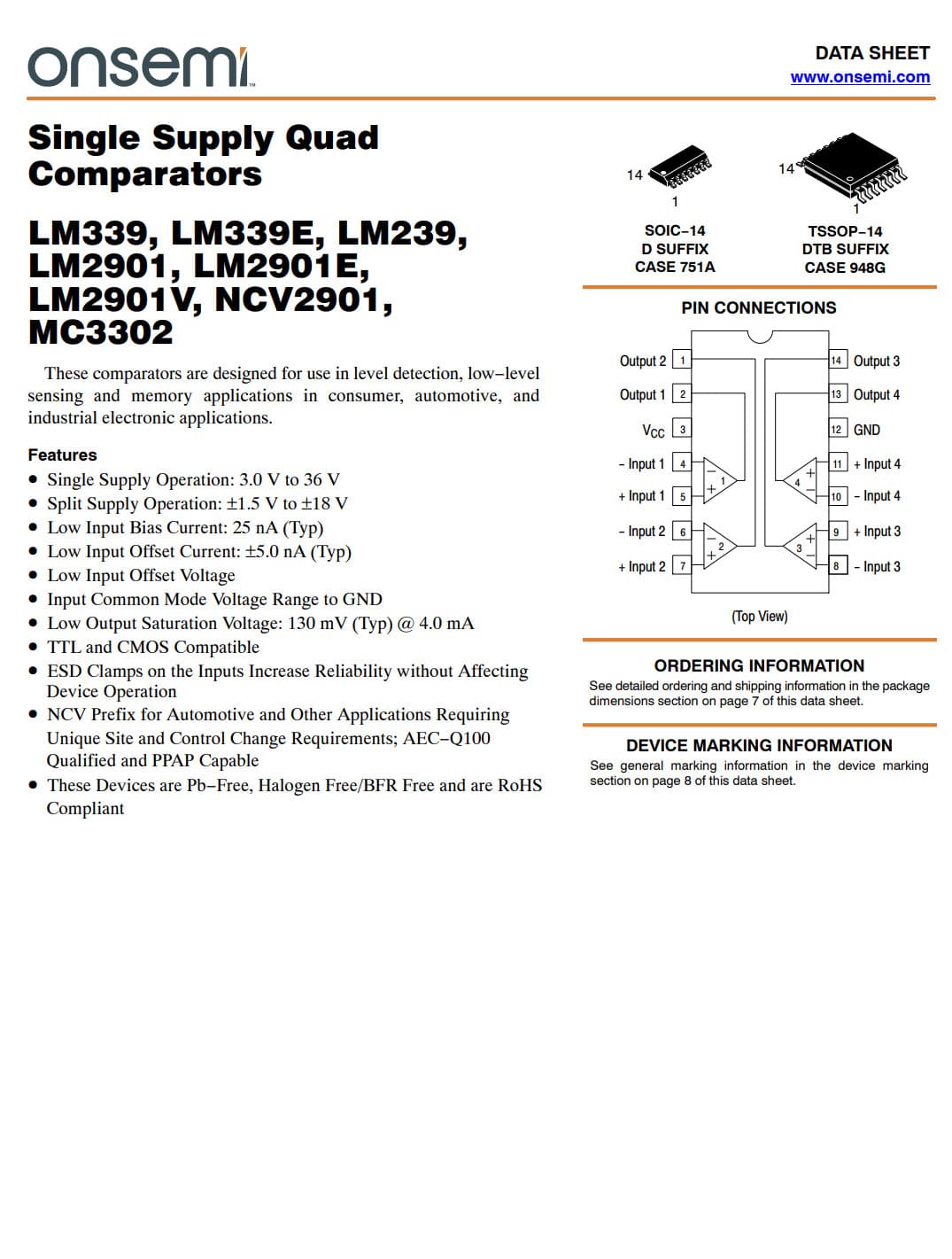 12PCS LM239DR2G LM239DG ON Semiconductor Quad Voltage Comparator IC 2-36V SOIC14 2