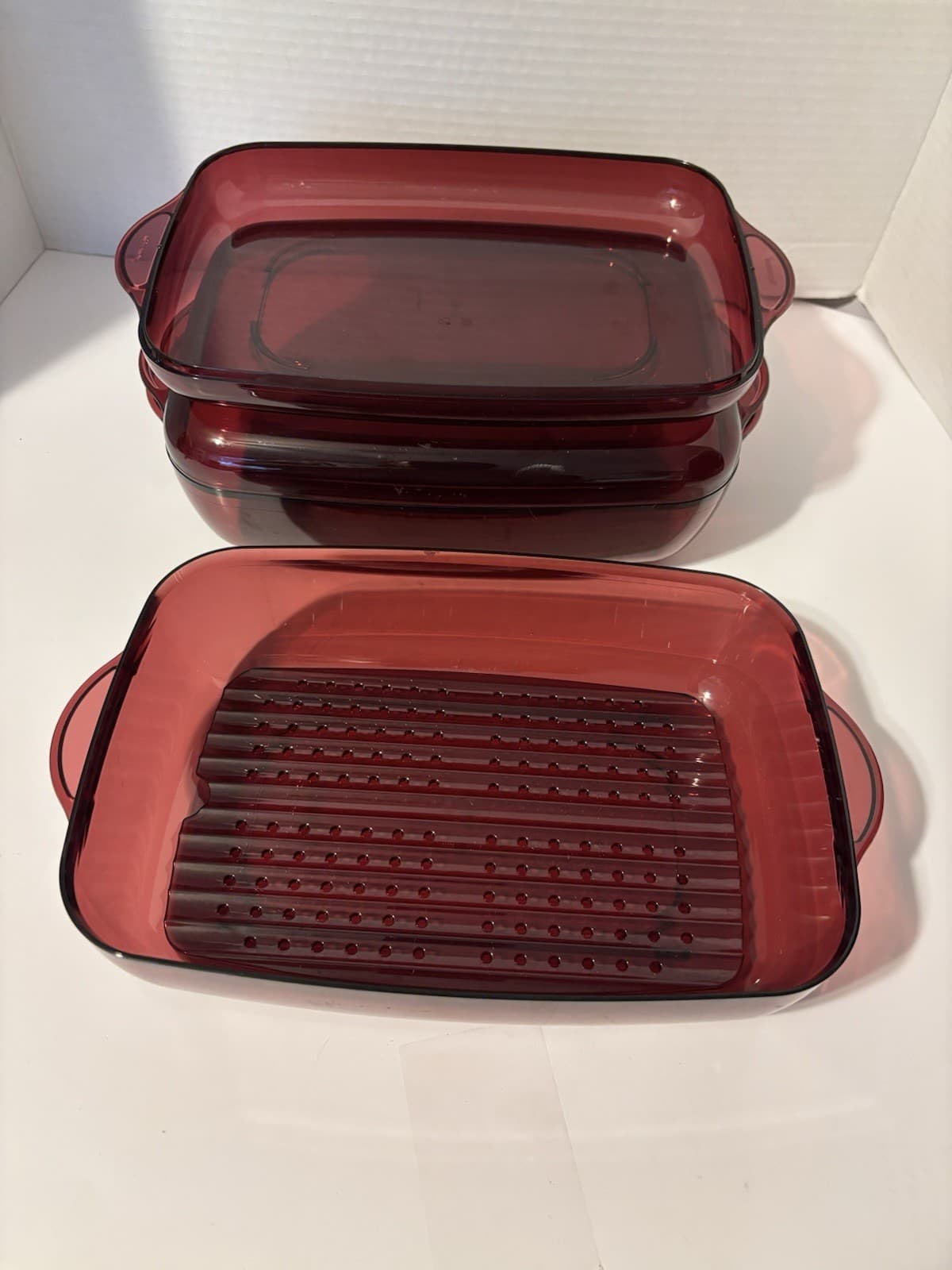 Two Tupperware Steamers cranberry W Lid & Steam Screen Insert Complete Preowned 4