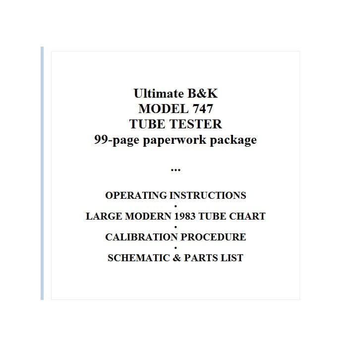 Ultimate B&K 747 / 747B Tube Tester Chart & Manual 99pp new remastered 2