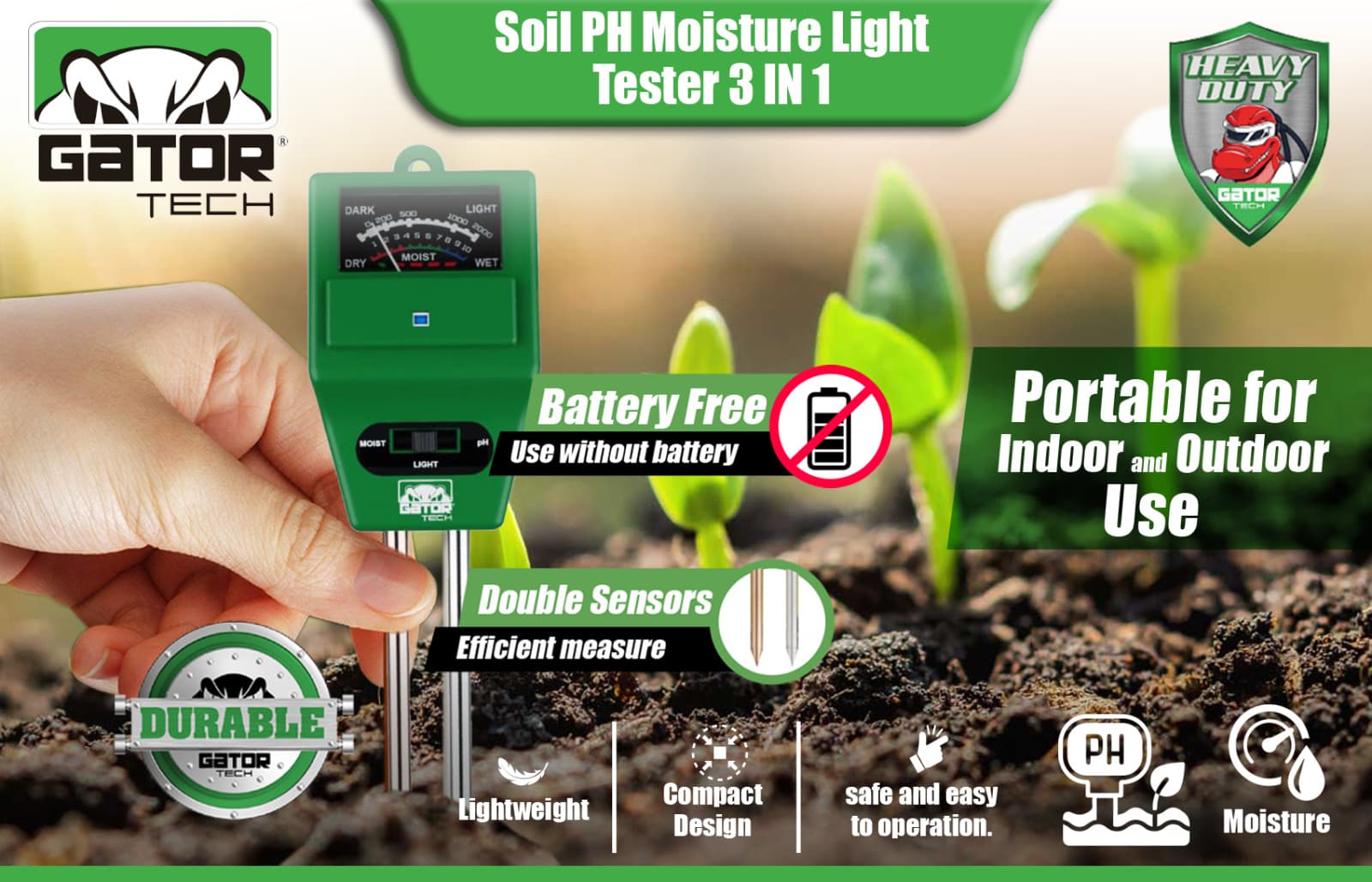 3-in-1 Soil pH Water Moisture Light Tester Meter For Plants Garden Seeding Grow 6