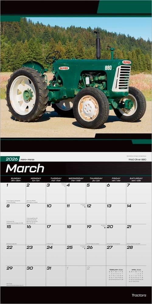 Tractors | 2026 12x24" (Hanging) Monthly Square Wall Calendar | Plastic-Free 3