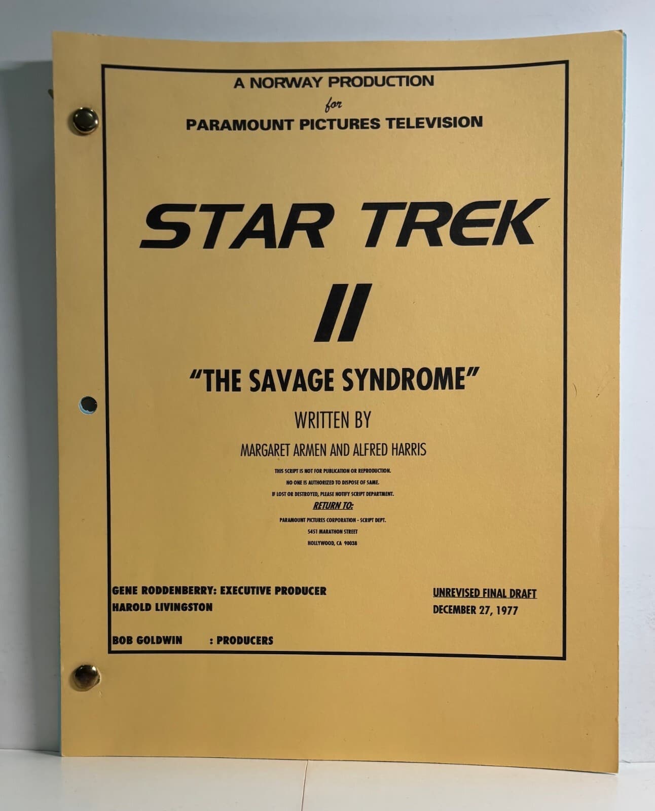 Star Trek Phase II "The Savage Syndrome" Un-produced TV Series Script Dec 1977 2