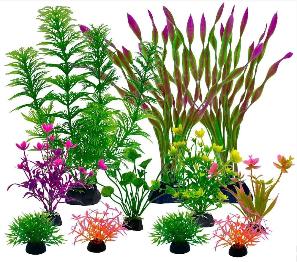 Aquarium Artificial Plastic Plants Decorations，11pcs Fish Tank Green 