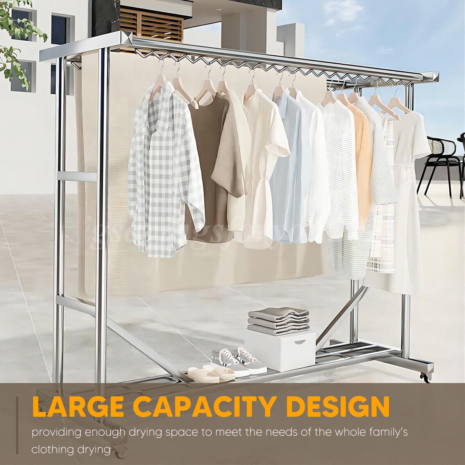 Heavy Duty Commercial Clothing Garment Rack Rolling Collapsible Chrome US 6