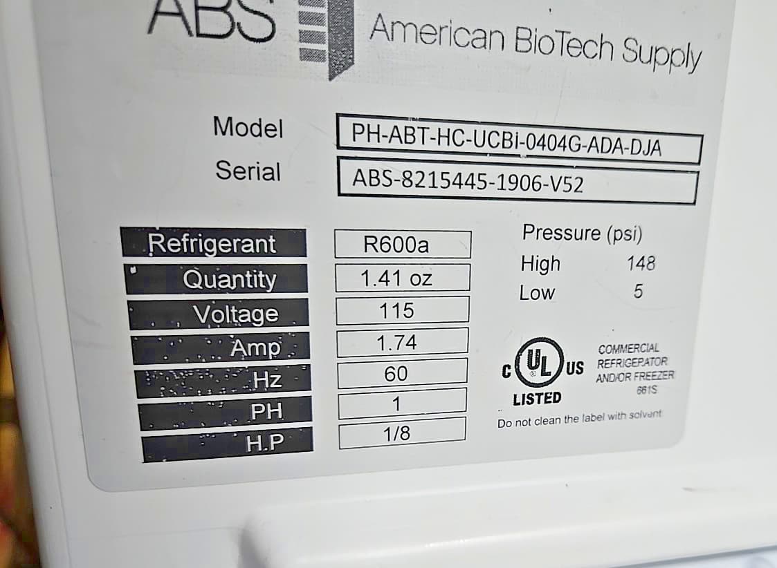 American Biotech Society UC Medical/Lab Grade Refrigerator Glass Door 4.2 Cu.Ft. 5
