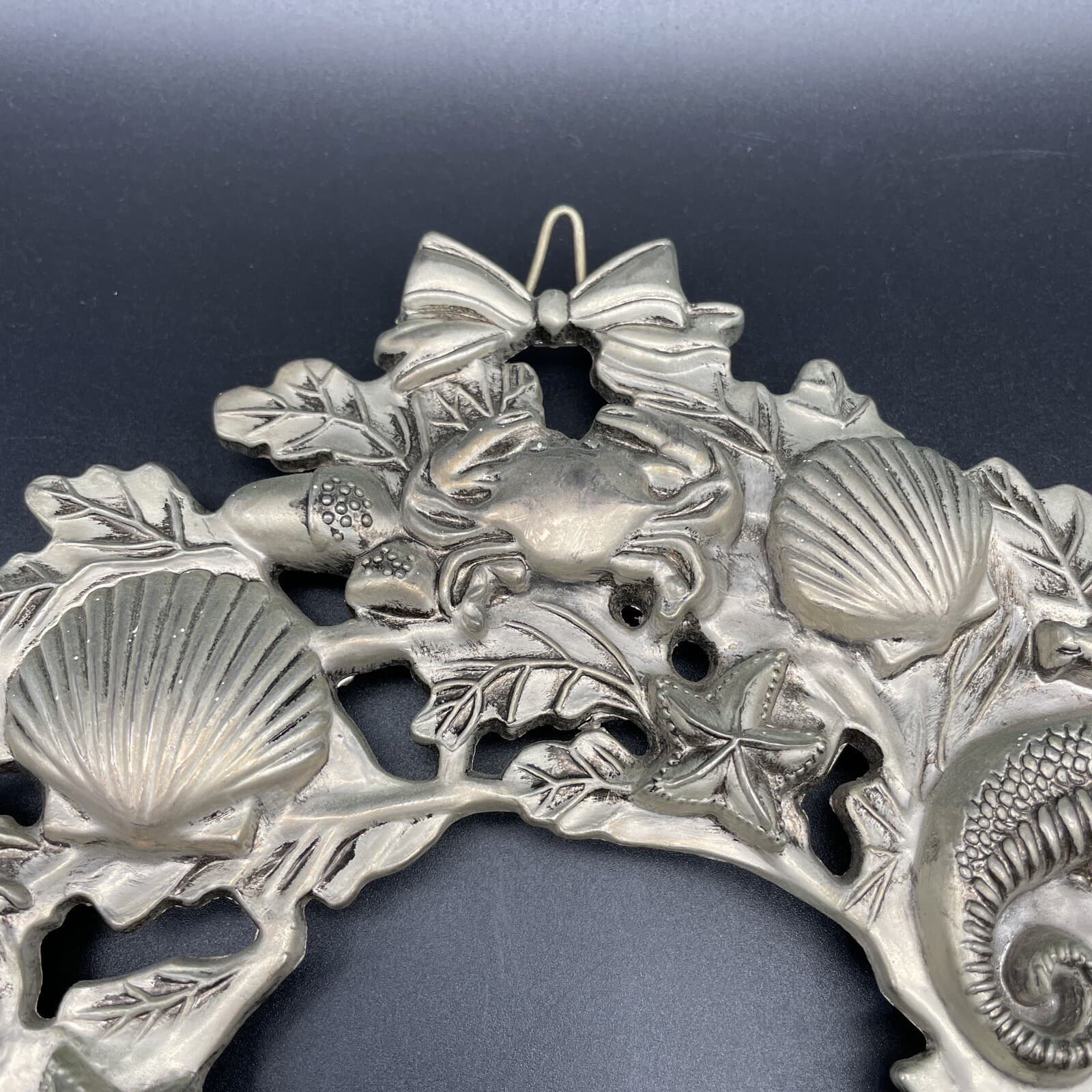 Vtg International Silver Co Seashell Ocean Marine life Wreath Trivet Beach Decor 6