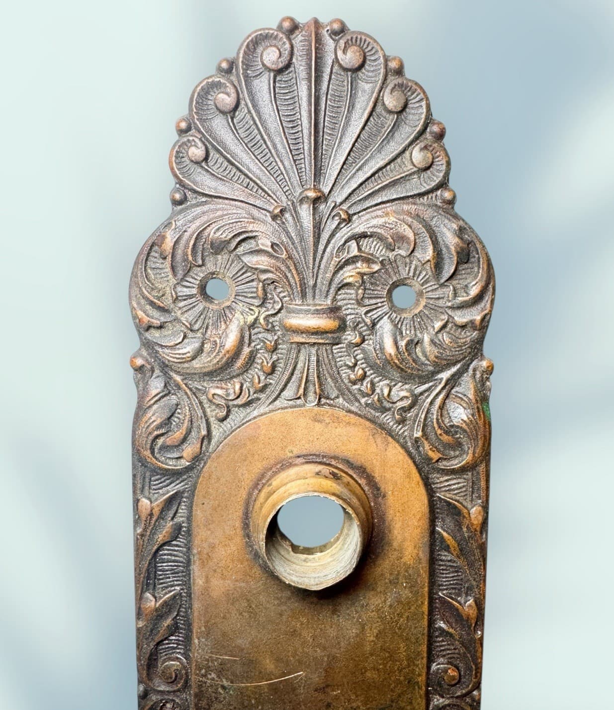 Antique Bronze Victorian Entry Door W/ Thumb Turn Escutcheon Back plate 10.75” 2