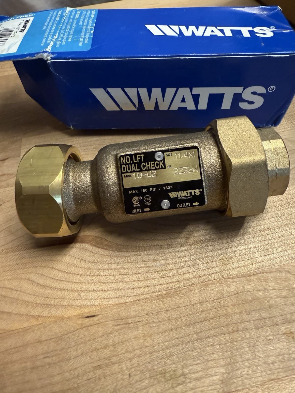 WATTS 1-1/4 x 1 LF7 10-U2 0792066 LEAD FREE DUAL CHECK VALVE/ BACKFLOW PREVENTER 2