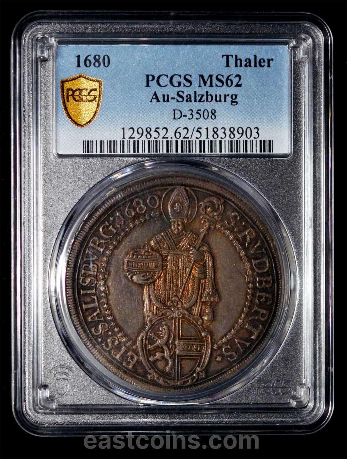 PCGS MS62 1680 AUSTRIA SALZBURG Max Gandolf von Kuenburg Silver thaler toned Top