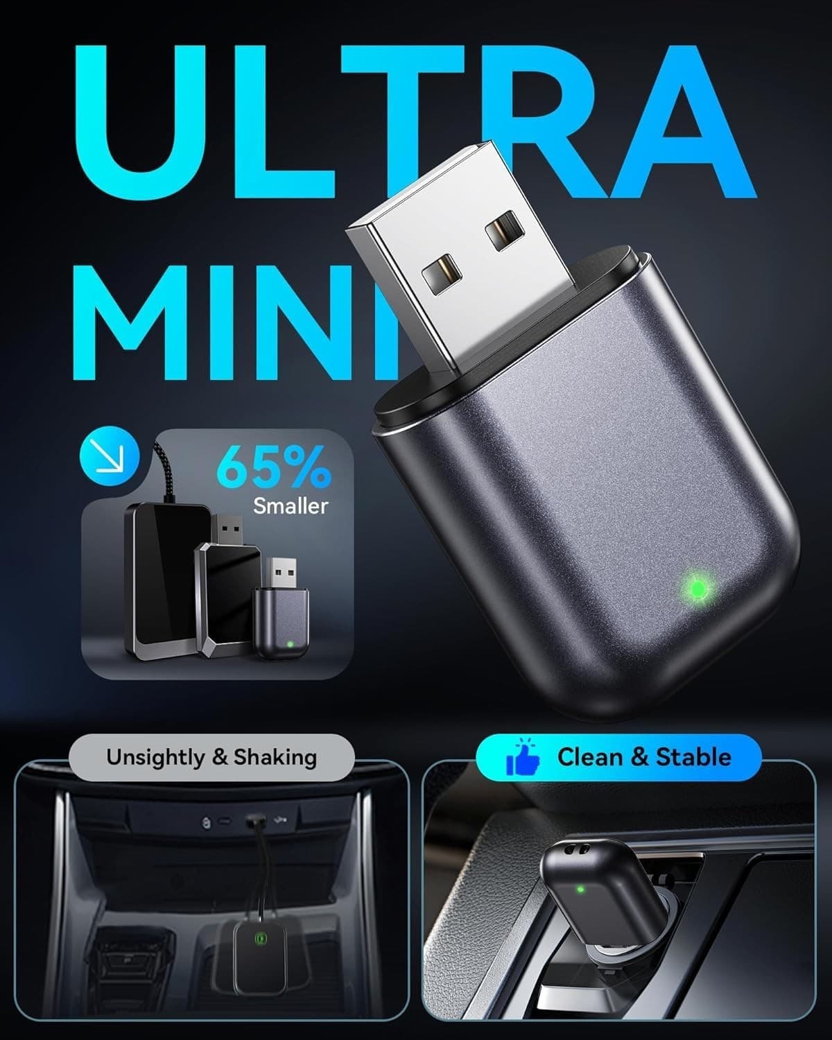 Wireless Carplay Adapter for iPhone, Ultra-Mini USB Design iOS 10+ & Cars 2016+ 2