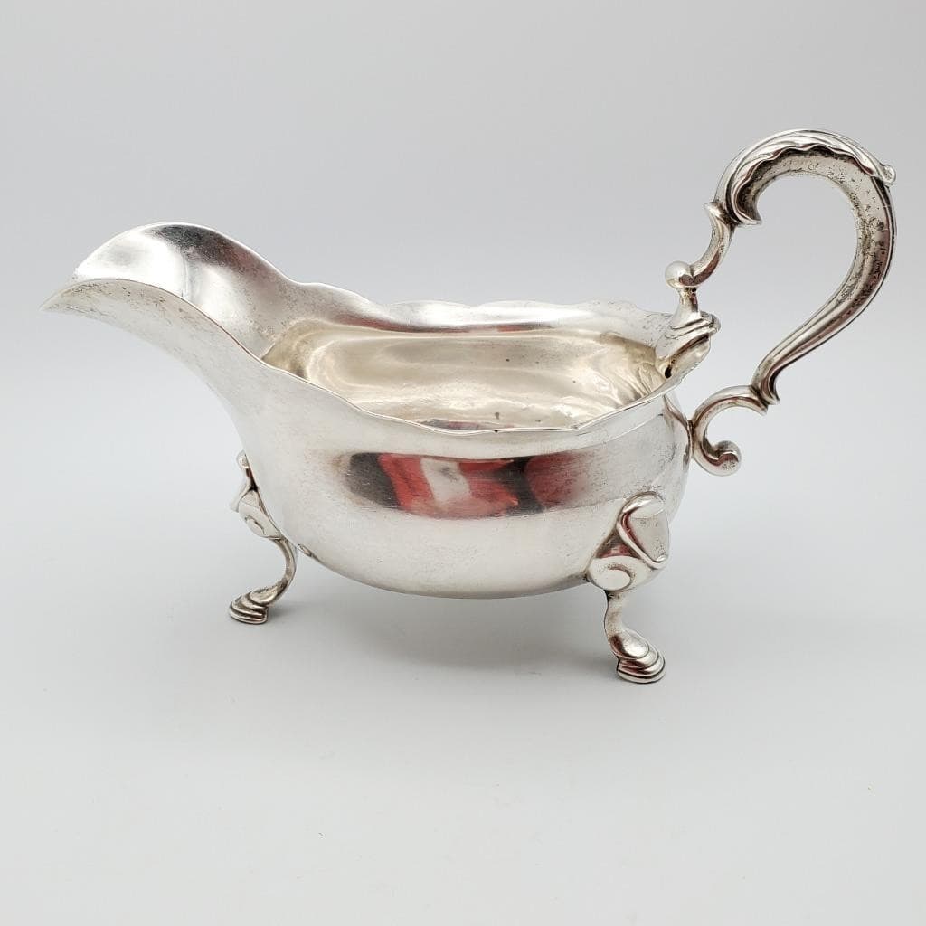 Antique English Sterling Gravy Sauce Boat 1700s Winged Lion Crest Griffin Hooves 6