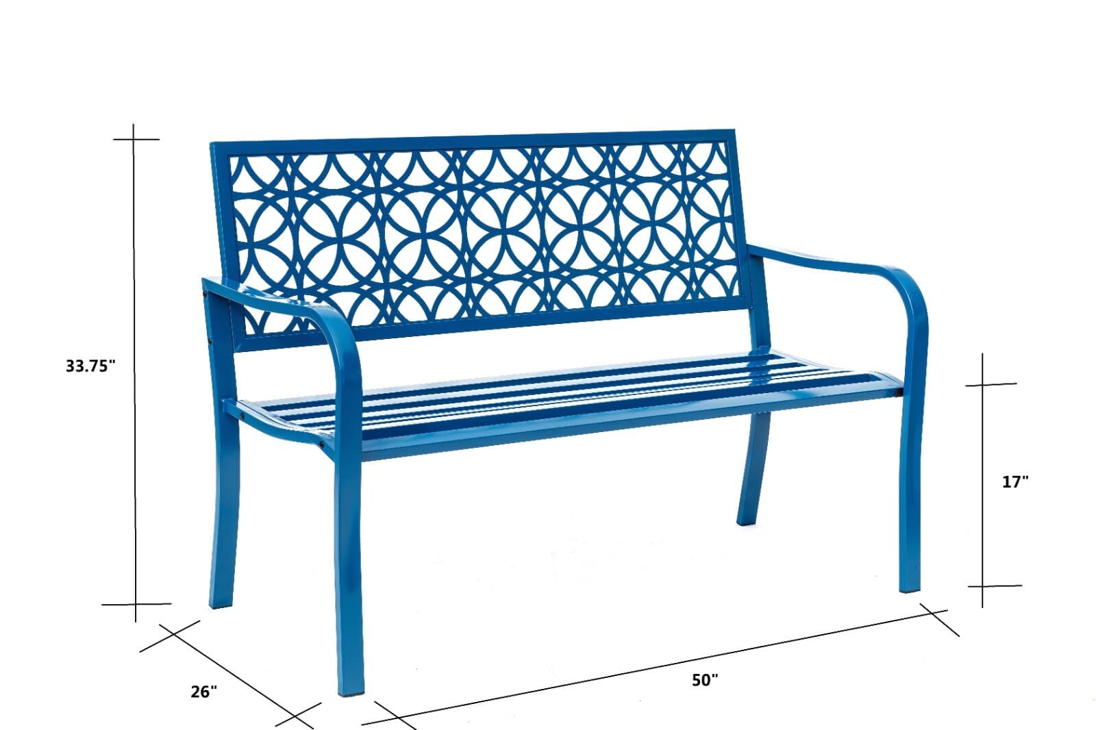 Blue Metal Garden Bench Lattice Outdoor Seat Patio Yard Porch Chair Decor 4