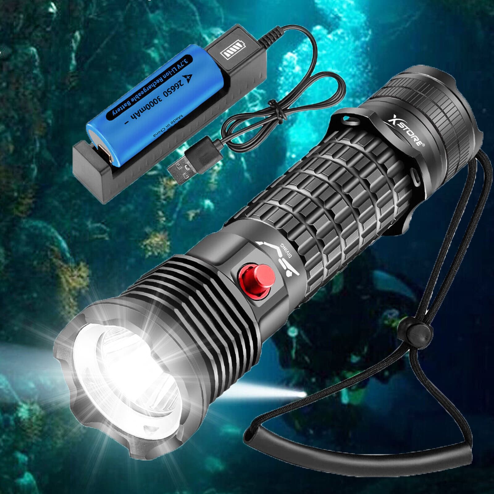 Powerful Scuba Dive Flashlight Underwater Waterproof P70 LED Diving Torch Lamp 2