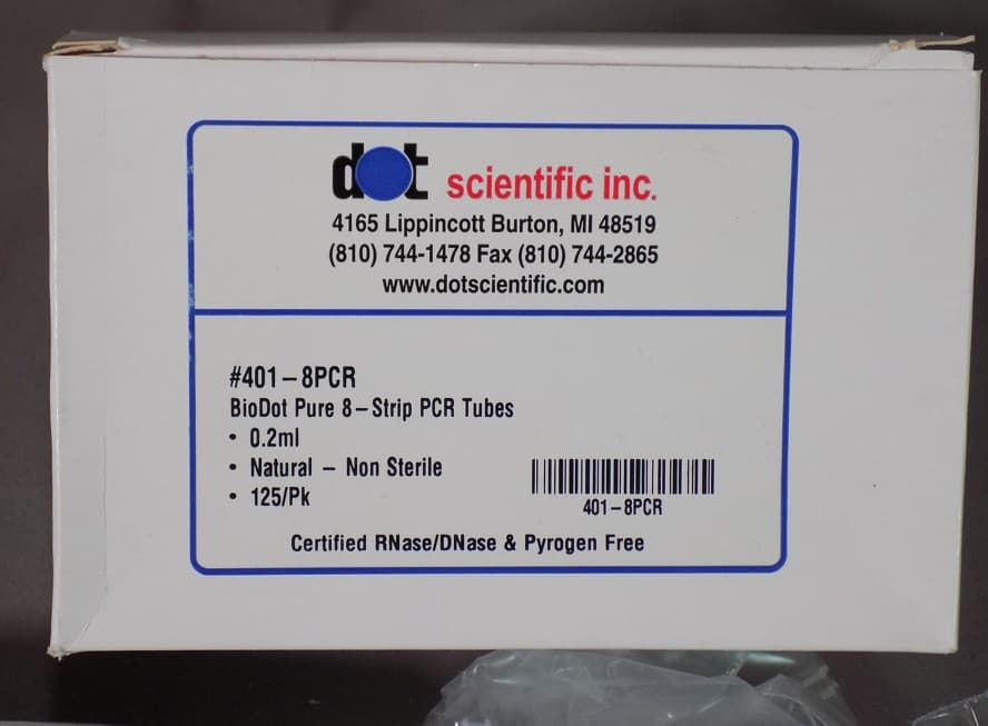 Pkg-125 BioDot Pure 8-Strip PCR Tubes O.2ml Scientific Inc # 401-8PCR 2