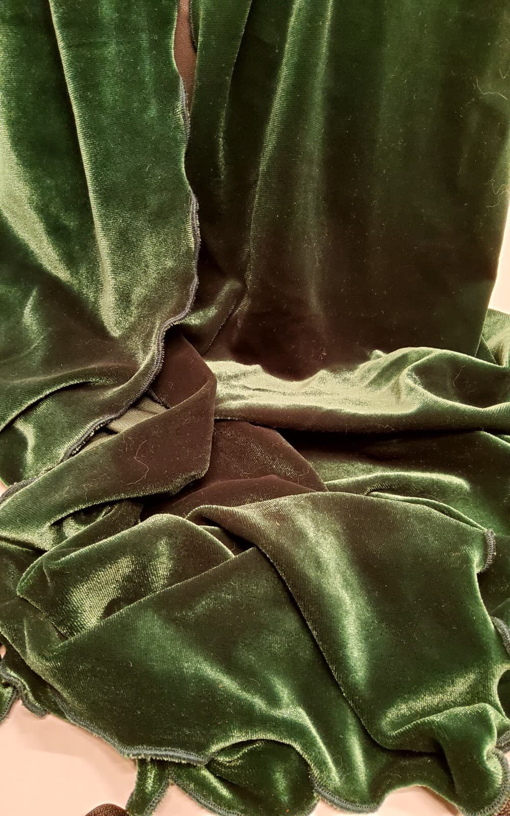 Vtg 80's Norma Walters Forest Green Velvet Scarf 4 Long Black Tassels 69" X 12" 5