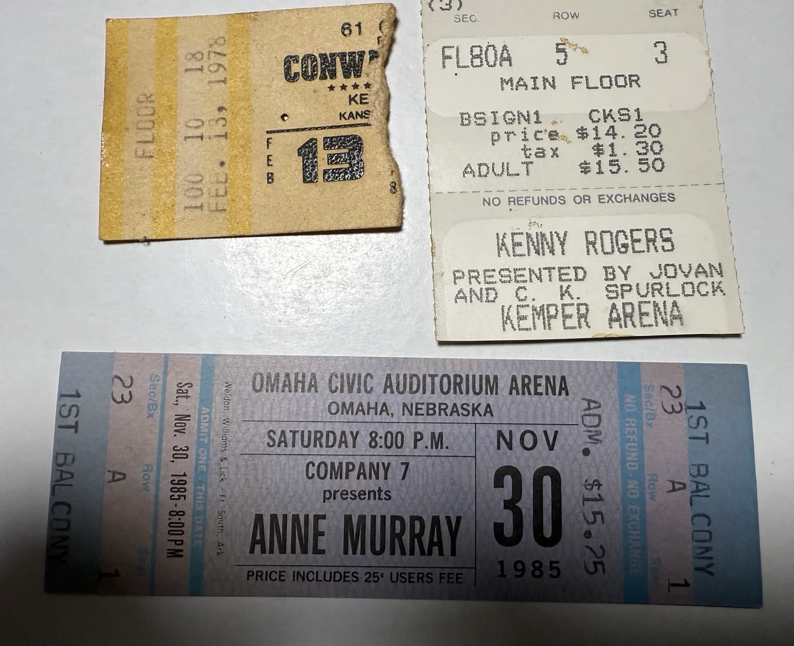 Concert Tickets KENNY ROGERS Conway Twitty & Anne Murray - 1978 1985 1987 1993 3