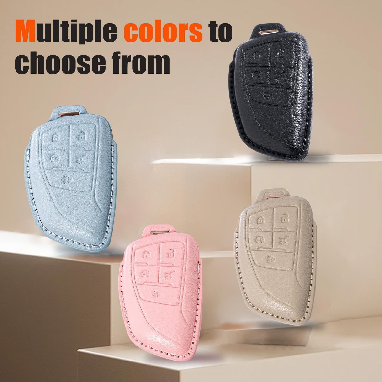 Leather Key Fob Cover with Keychain for Chevy Silverado 1500 GMC Sierra 1500 ... 4