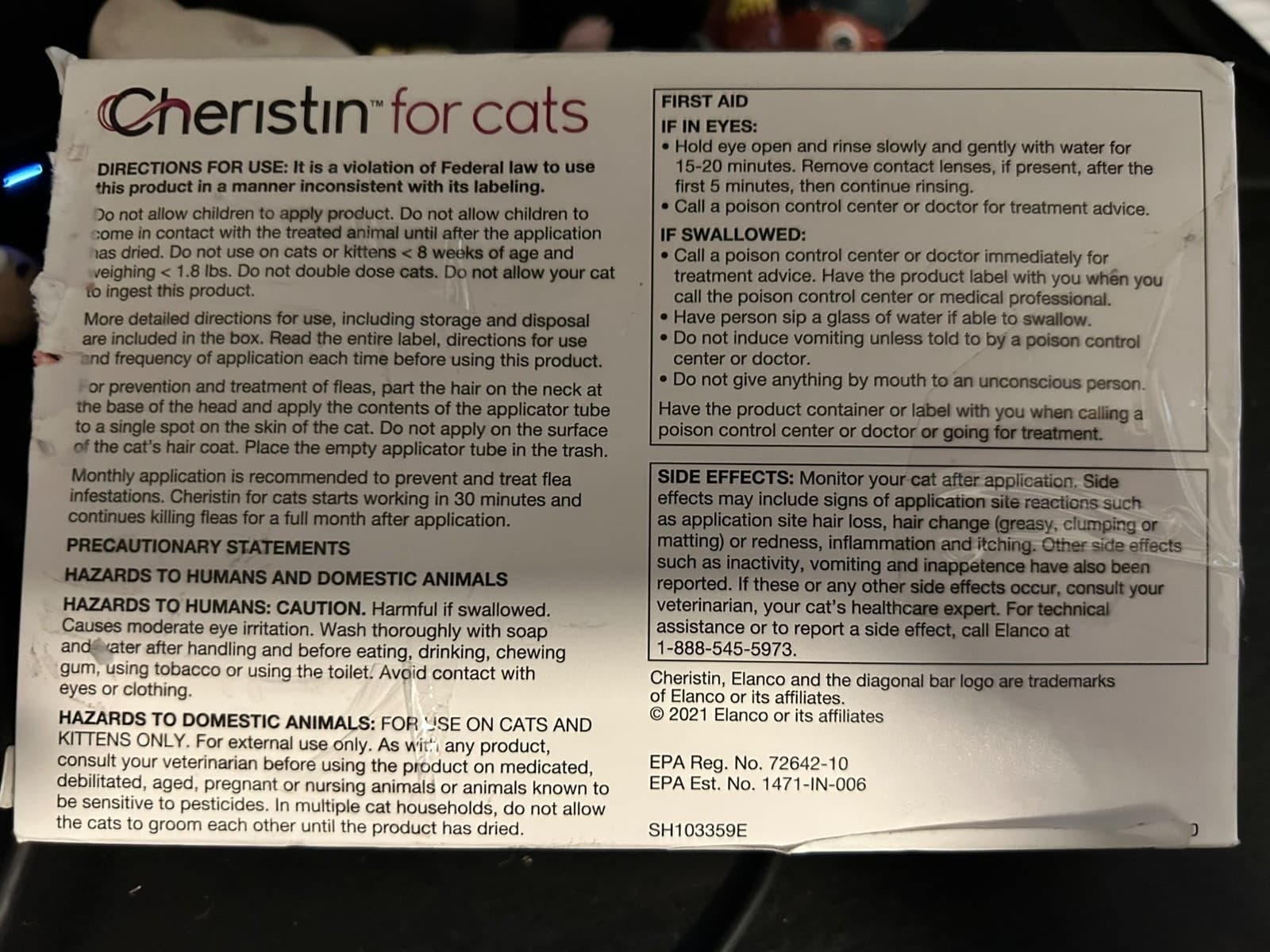 Cheristin Flea Treatment & Prevention for Cats * 6 dose * Topical Solution * New 2