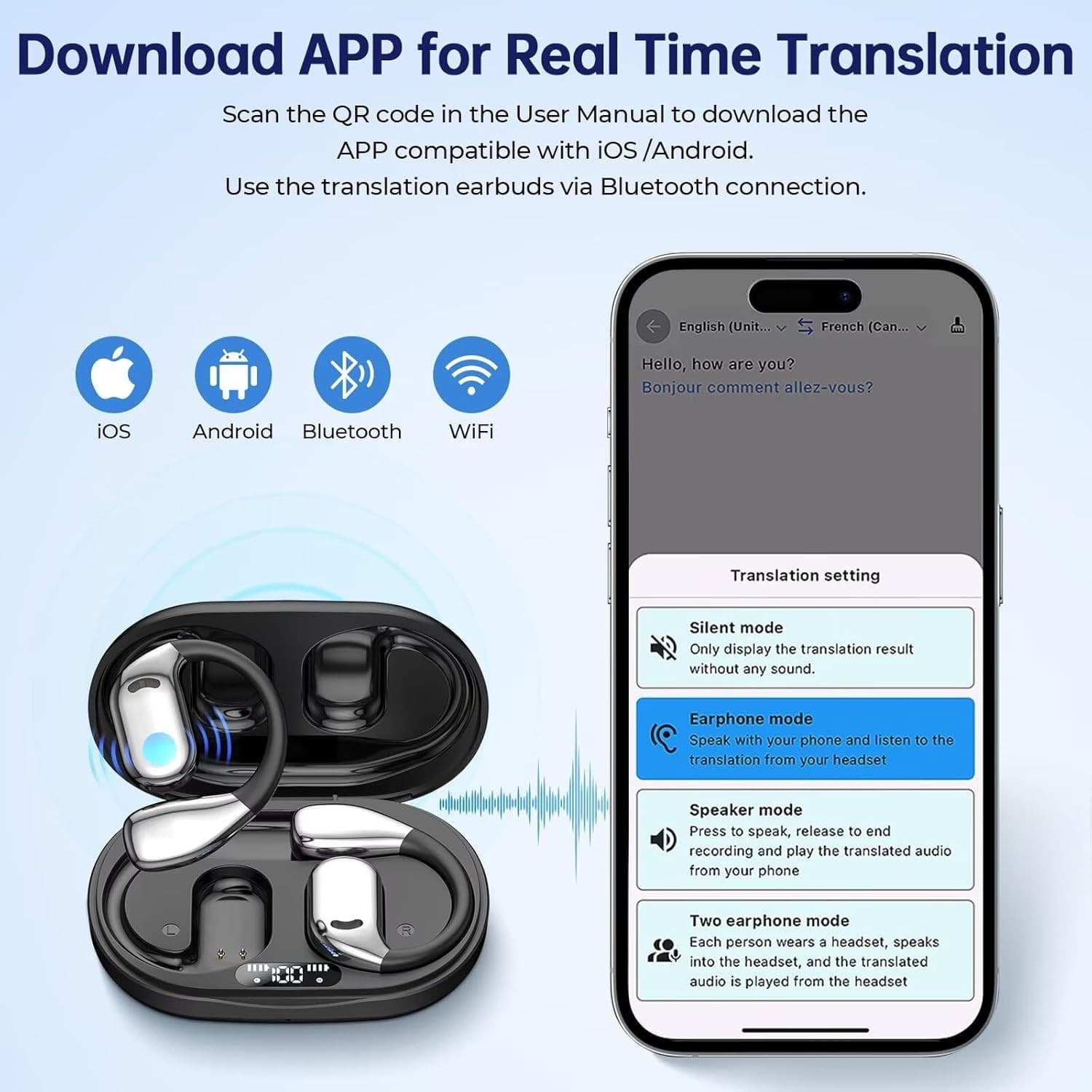AI Translation Earbuds Real Time, 144 Language Translator with Black  2