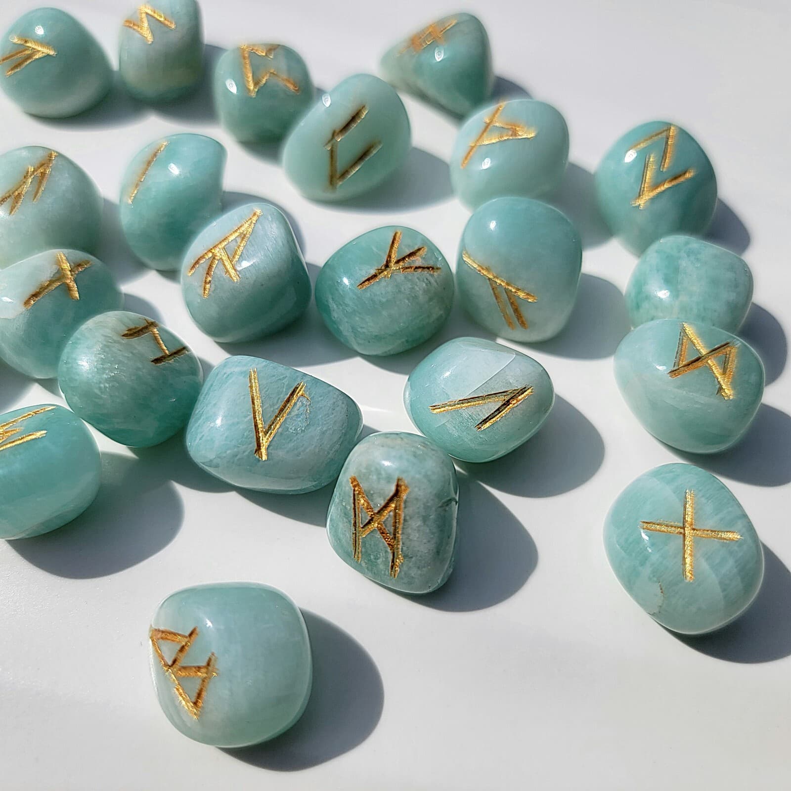 Amazonite Rune Set with Bag, Nature Gemstone, Stone Viking Runes 5